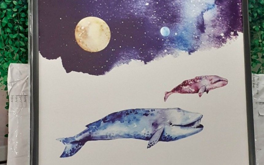 In tranh Canvas Cá Voi Xanh - Cá Voi Hồng kỳ ảo | Bầu trời - Cá voi xanh - Sự tái sinh | In Kỹ Thuật Số Since 2006