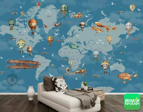 Thiết kế in ấn giá rẻ TPHCM - In decal dán tường hình bản đồ thế giới